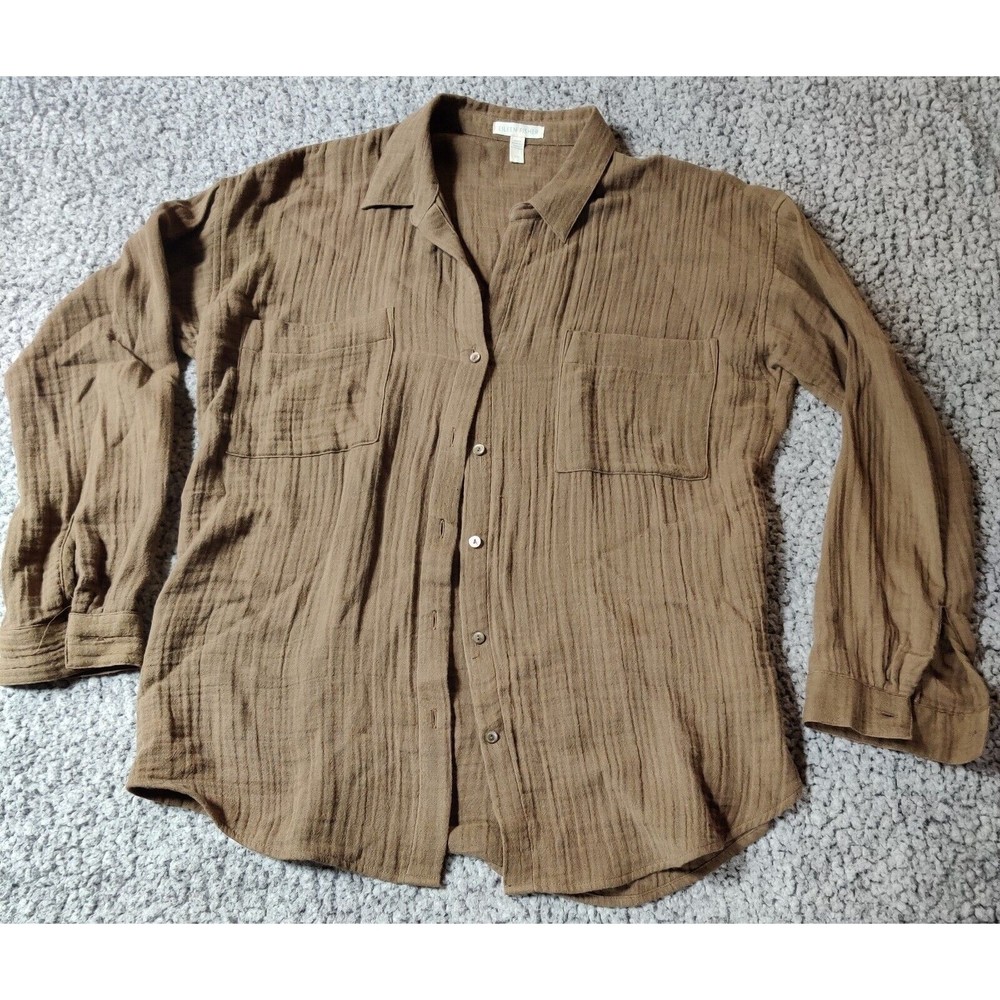 Eileen Fisher Brown Classic Collar Long Sleeve Shirt Women's  Sz S